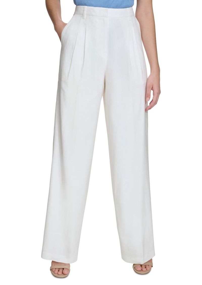 Calvin Klein Women's High-Rise Pleated Wide-Leg Pants - Soft White