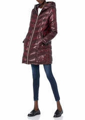 Calvin Klein Women's Hooded Chevron Packable Down Jacket (Standard and Plus) Shine Wine