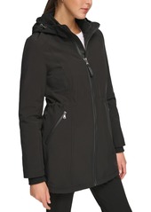 Calvin Klein Womens Hooded Faux-Fur-Lined Anorak Raincoat - Black