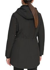 Calvin Klein Womens Hooded Faux-Fur-Lined Anorak Raincoat - Black