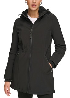 Calvin Klein Womens Hooded Faux-Fur-Lined Anorak Raincoat - Black