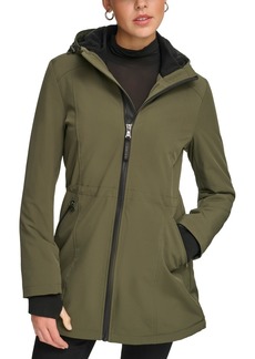 Calvin Klein Women's Petite Hooded Faux-Fur-Lined Anorak Raincoat - Olivine