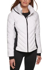 Calvin Klein Womens Side-Panel Hooded Packable Puffer Coat, Created for Macys - Black
