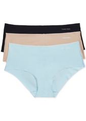 Calvin Klein Women's Invisibles 3-Pack Hipster Underwear QD3559 - Flintstone/pastel Lilac/cloud Grey