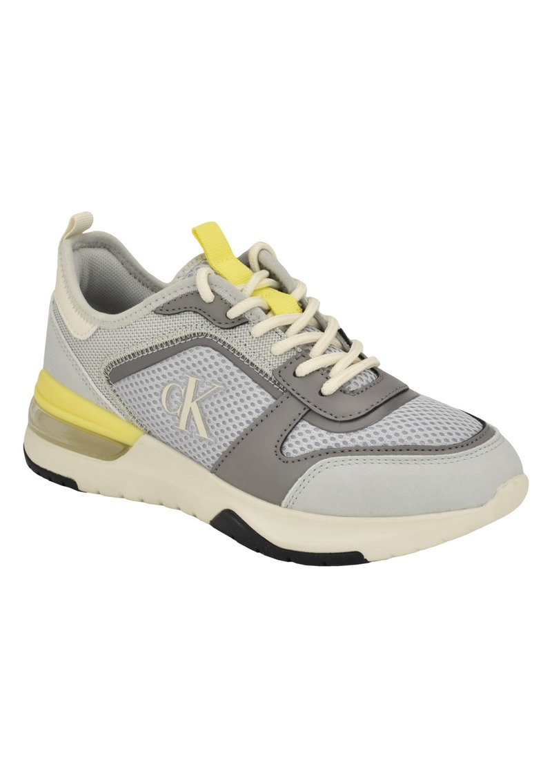 Calvin Klein Women's Jazmeen Lace-up Round Toe Casual Sneakers - Light Gray, Yellow