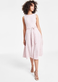 Calvin Klein Women's Jewel-Neck Sleeveless Belted Tweed Midi Dress - Blossom