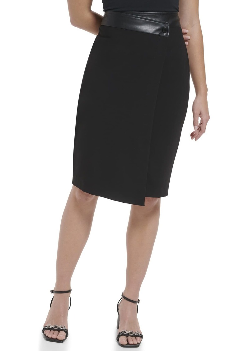 Calvin Klein Women's Knee Length Loose Fit Formal Pu Leather Skirt