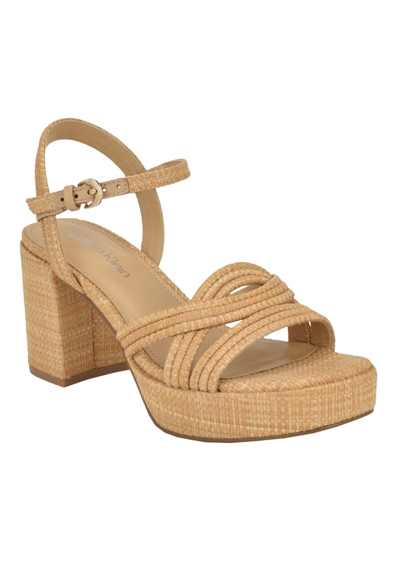 Calvin Klein Women's Lailly Strappy Platform Sandals - Medium Natural - Manmade with Textile So