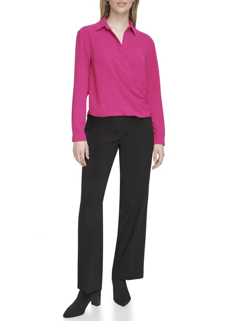 Calvin Klein Women's Long Sleeve Faux Wrap Blouse