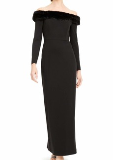 Calvin Klein Women's Long Sleeve Gown with Faux Fur Trim