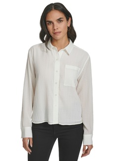 Calvin Klein Women's Long-Sleeve Textured Button-Down Shirt - Cream