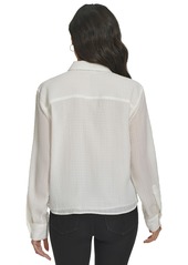 Calvin Klein Women's Long-Sleeve Textured Button-Down Shirt - Cream