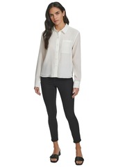 Calvin Klein Women's Long-Sleeve Textured Button-Down Shirt - Cream