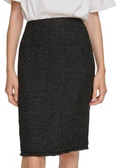 Calvin Klein Women's Metallic Tweed Fringe-Trim Pencil Skirt - Black