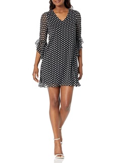 Calvin Klein Women's Midi Poka Dots Ruffle Sleeve Dress