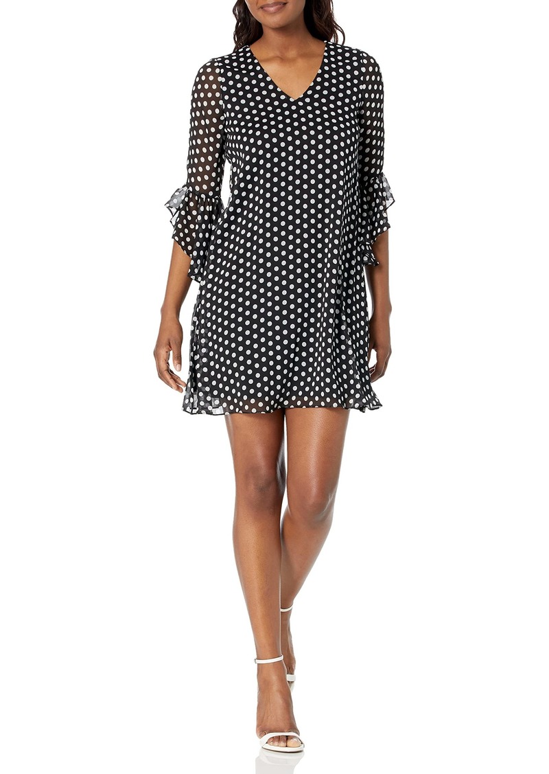 Calvin Klein Womens Midi Poka Dots Ruffle Sleeve Dress