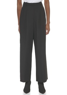 Calvin Klein Women's Misses Solid Crepe Pleated Straight Leg Pant (Standard and Plus Size)