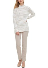 Calvin Klein Women's MOCK NECK MARLED STRIPED SWEATER Winter White/Heather granite M