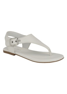 Calvin Klein Women's Moraca Round Toe Flat Casual Sandals - White- Faux Leather - Polyurethane