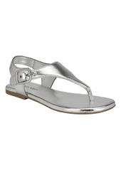 Calvin Klein Women's Moraca Round Toe Flat Casual Thong Sandals - Silver - Manmade