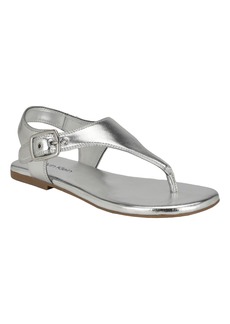 Calvin Klein Women's Moraca Round Toe Flat Casual Sandals - Silver - Manmade
