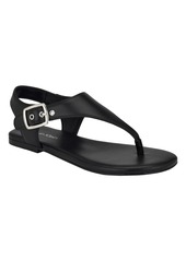 Calvin Klein Women's Moraca Round Toe Flat Casual Thong Sandals - Dark Natural - Faux Leather - Polyuretha