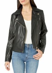 Calvin Klein Women's Moto Jacket with Studded Sleeve black