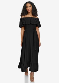 Calvin Klein Women's Off-The-Shoulder Flounce Maxi Dress - Black