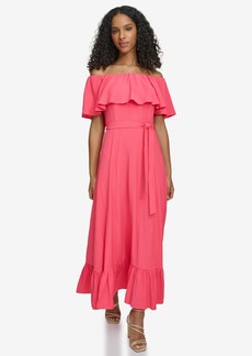 Calvin Klein Women's Off-The-Shoulder Flounce Maxi Dress - Watermelon