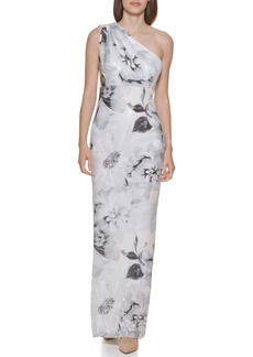 Calvin Klein Women's One Shoulder Gown with Shirred Bodice