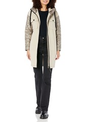 Calvin Klein Women's Petite Hooded Faux Wool Mix Puffer Zip Up Jacket  Large