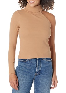 Calvin Klein Women's Petite Turtle Neck Long Sleeve One Shoulder Shirt