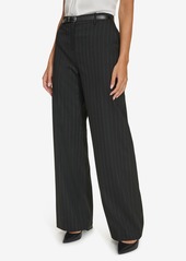 Calvin Klein Women's Pinstripe Belted Wide Leg Pants - Blk Cream