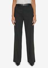 Calvin Klein Women's Pinstripe Belted Wide Leg Pants - Blk Cream