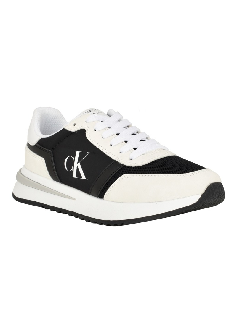 Calvin Klein Women's Piper Lace-Up Platform Casual Sneakers - White, Black Multi- Manmade, Textile Upp