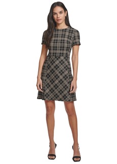 Calvin Klein Women's Plaid Ponte-Knit Short-Sleeve Dress - Black Latte