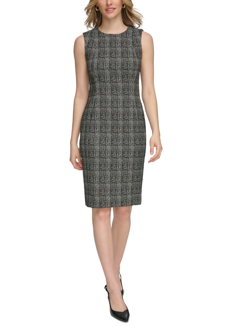 Calvin Klein Women's Plaid Sleeveless Sheath Dress - Black/Cream