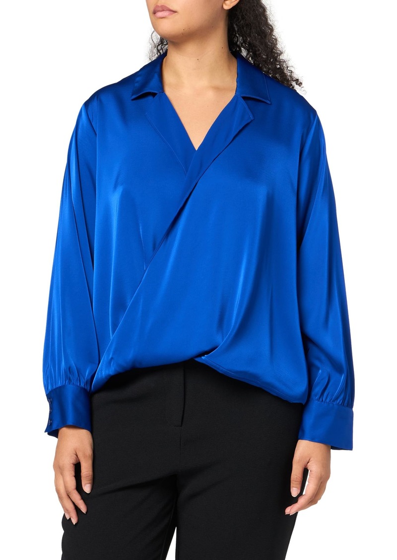 Calvin Klein Women's Plus Faux Wrap Long Sleeve Blouse Top