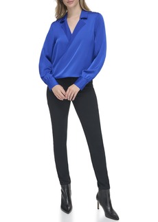 Calvin Klein Women's Plus Faux Wrap Long Sleeve Blouse Top