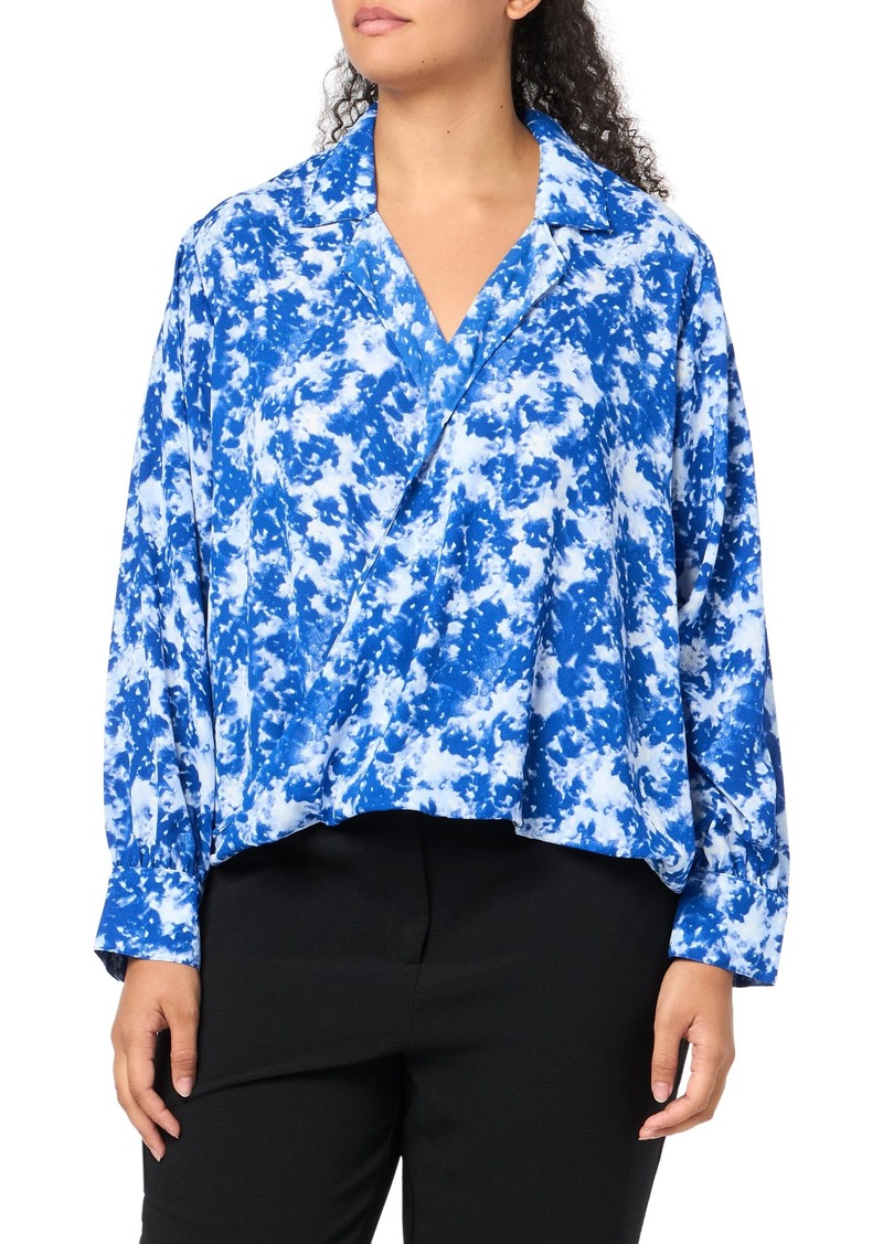 Calvin Klein Women's Plus Long Sleeve Faux Wrap Blouse Top