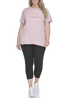 Calvin Klein Women's Plus Metallic Stripe Short Sleeve Logo T-Shirt