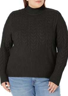 Calvin Klein Women's Plus Mock Neck Cable Sweater