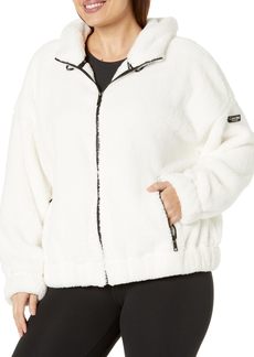 Calvin Klein Women's Plus Rope Detail Oversized Hoodie Sherpa Zip Up Jacket