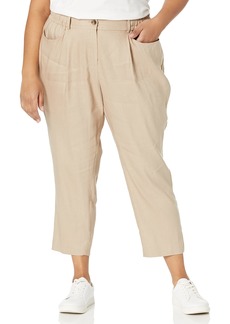 Calvin Klein Women's Plus Size Elastic Band Linen Woven Stretchy Pant