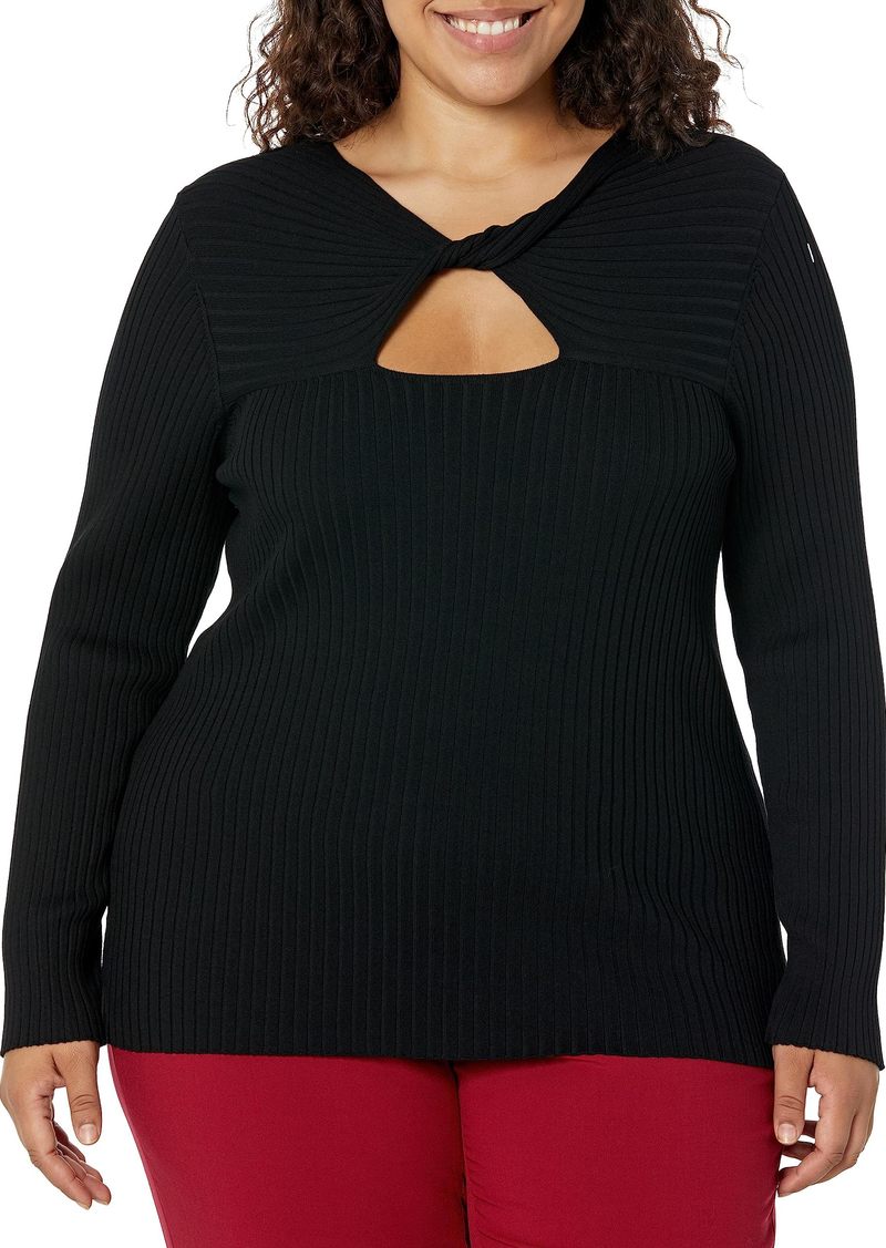 Calvin Klein Women's Plus Size Everyday Viscose Nylon Knot Key Hole Ribbed Sweater