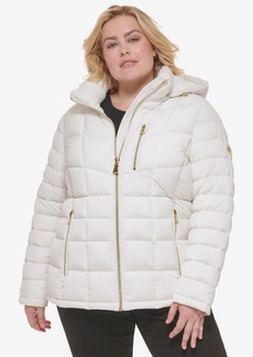 Calvin Klein Women's Plus Size Faux-Fur-Trim Hooded Puffer Coat, Created for Macy's - Eggshell
