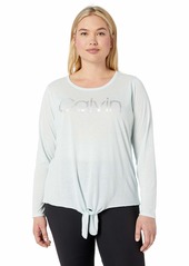 Calvin Klein Women's Plus Size Logo Knot Front Long Sleeve Tee