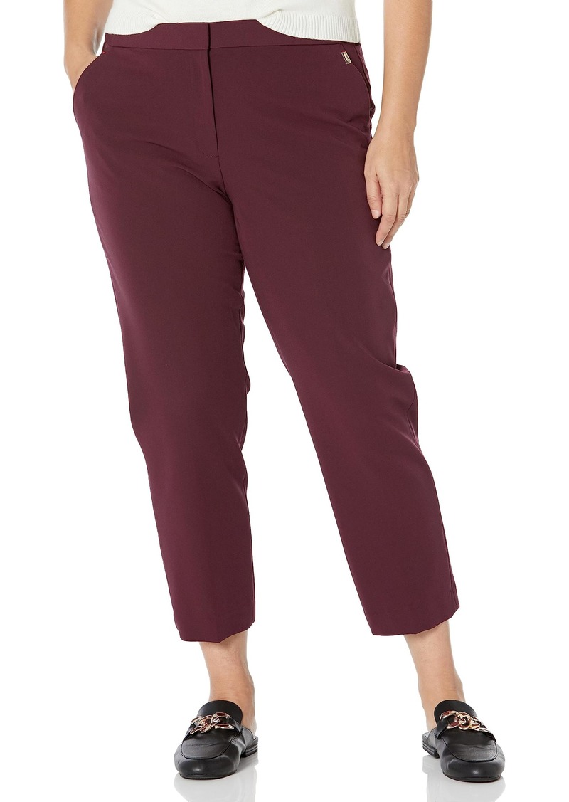 Calvin Klein Women's Plus Size Lux Stretch Straight Leg Belted 2 Button Tab Pant