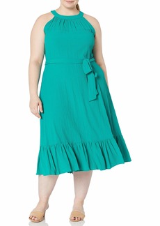 Calvin Klein Women's Plus Size Midi Dress with Halter Tie Neck and Self Sash  14W