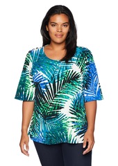 Calvin Klein Women's Plus Size Printed Flutter Sleeve with Buttons